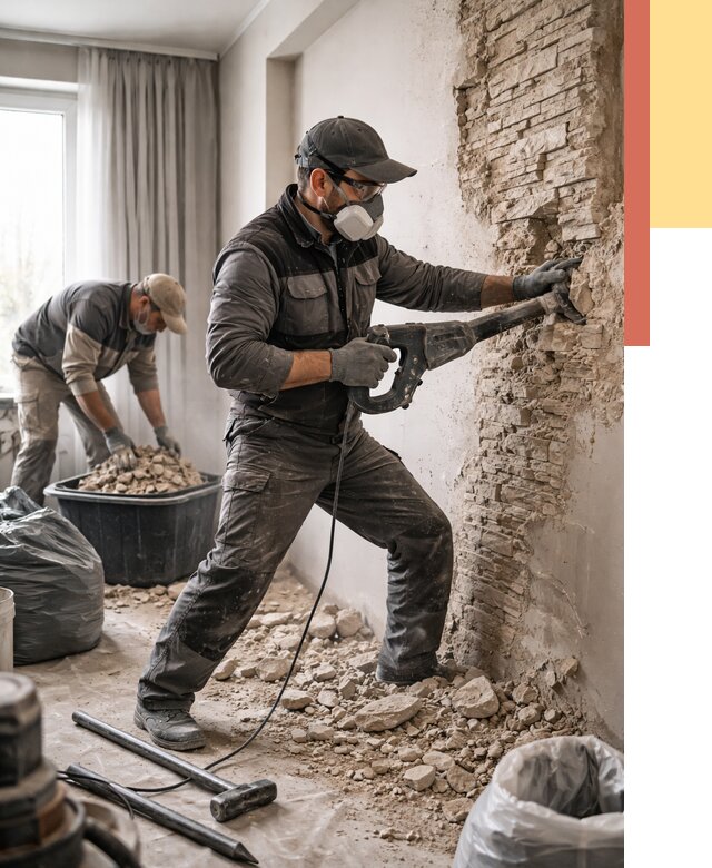 Демонтаж декоративного камня в Саянске от 1475 руб/м² — быстро и недорого | ОТДЕЛОЧНИК-Сск