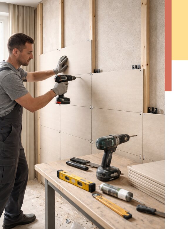 Монтаж МДФ панелей на стены в Саянске от 1272 руб. под ключ | ОТДЕЛОЧНИК-Сск