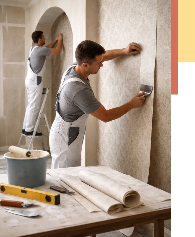 Поклейка обоев на сложные стены в Саянске от 2849 руб. под ключ | ОТДЕЛОЧНИК-Сск