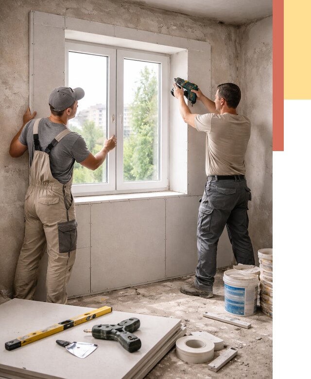 Монтаж откосов из гипсокартона в Саянске от 4578 руб. под ключ | ОТДЕЛОЧНИК-Сск