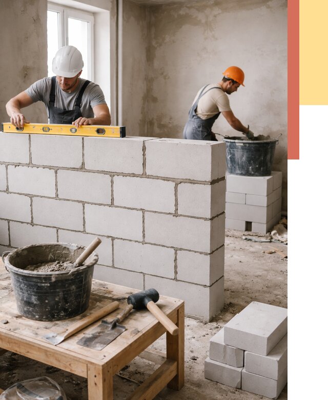 Кладка перегородок из газобетона в Саянске от 3256 руб. под ключ | ОТДЕЛОЧНИК-Сск