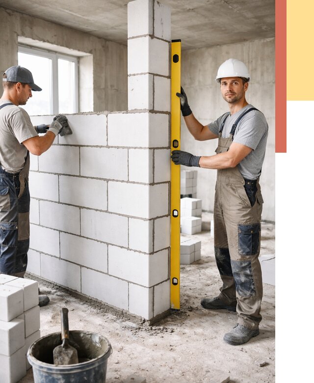 Кладка перегородок из пеноблока в Саянске от 1831 руб. под ключ | ОТДЕЛОЧНИК-Сск