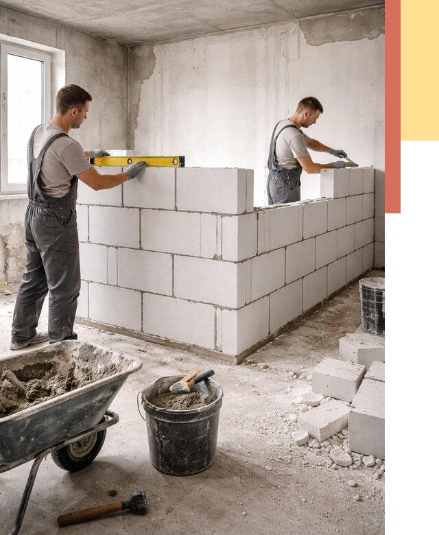 Кладка перегородок из ПГП в Саянске от 2544 руб./м2 — монтаж и возведение под ключ | ОТДЕЛОЧНИК-Сск