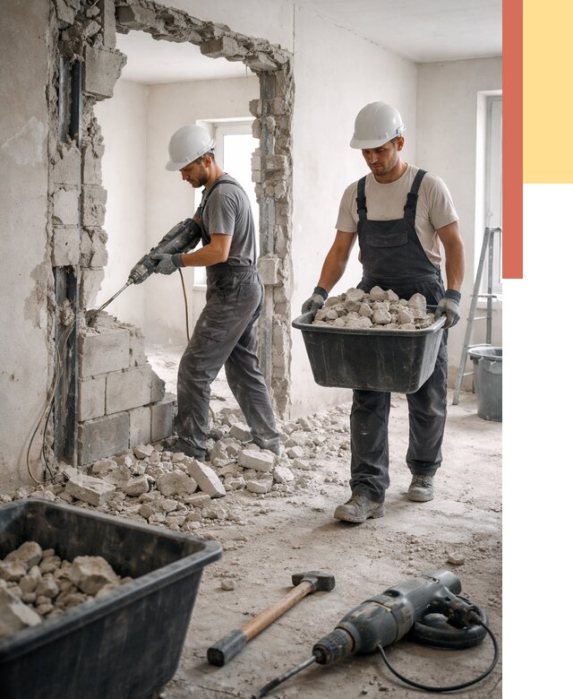 Демонтаж блоковых перегородок в Саянске от 3815 руб. — быстро и недорого | ОТДЕЛОЧНИК-Сск