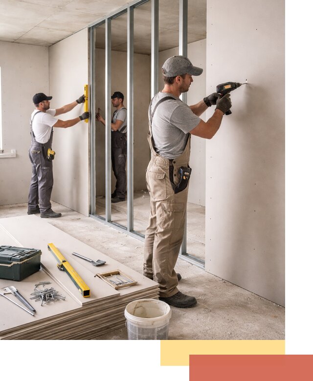 Однослойная перегородка из гипсокартона в Саянске под ключ, монтаж и отделка