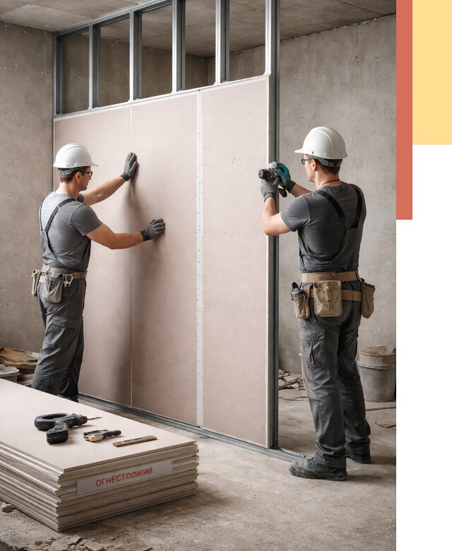 Перегородка из огнестойкого гипсокартона в Саянске от 1882 руб. под ключ | ОТДЕЛОЧНИК-Сск