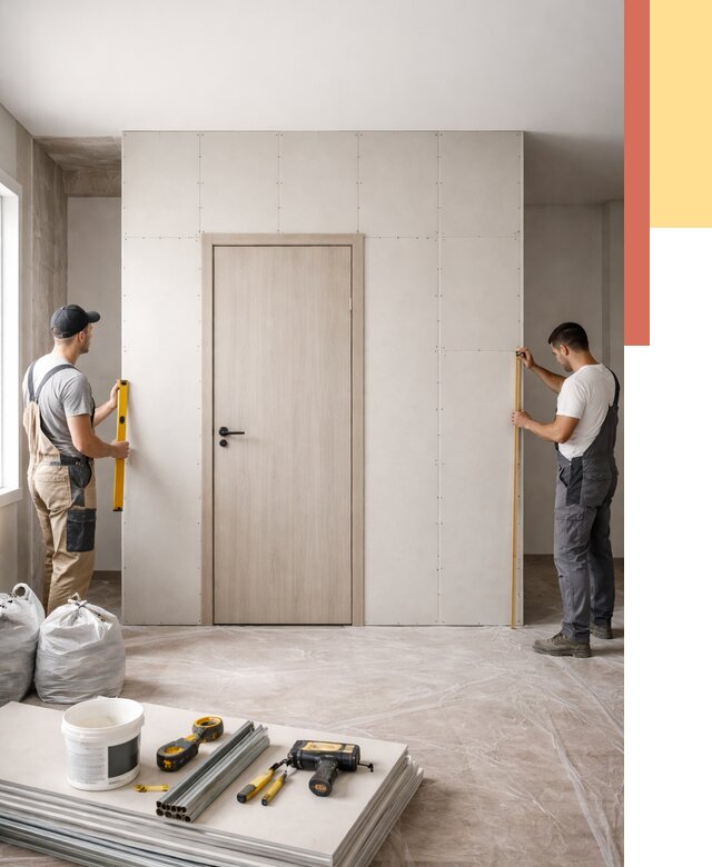 Перегородка из гипсокартона с дверью в Саянске от 4578 руб. под ключ | ОТДЕЛОЧНИК-Сск