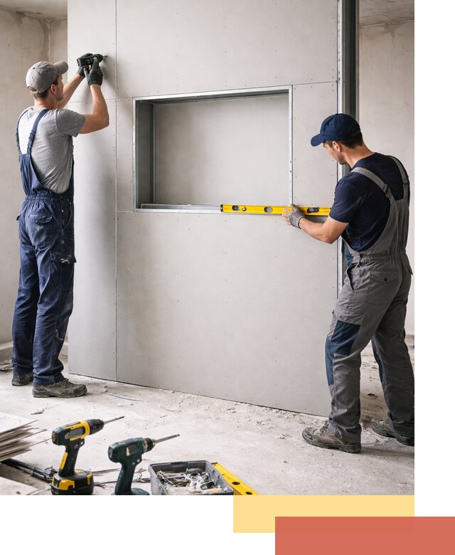 Перегородка из гипсокартона с нишей под декор в Саянске