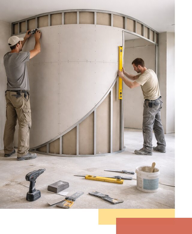 Радиусная перегородка из гипсокартона в Саянске под ключ