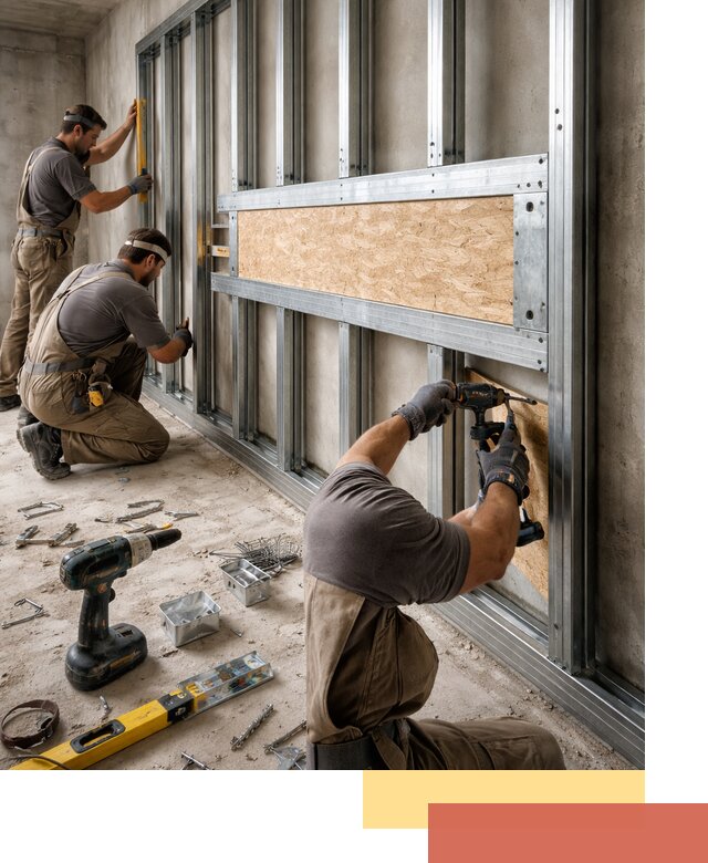 Усиленная перегородка для крепления тяжёлых конструкций в Саянске