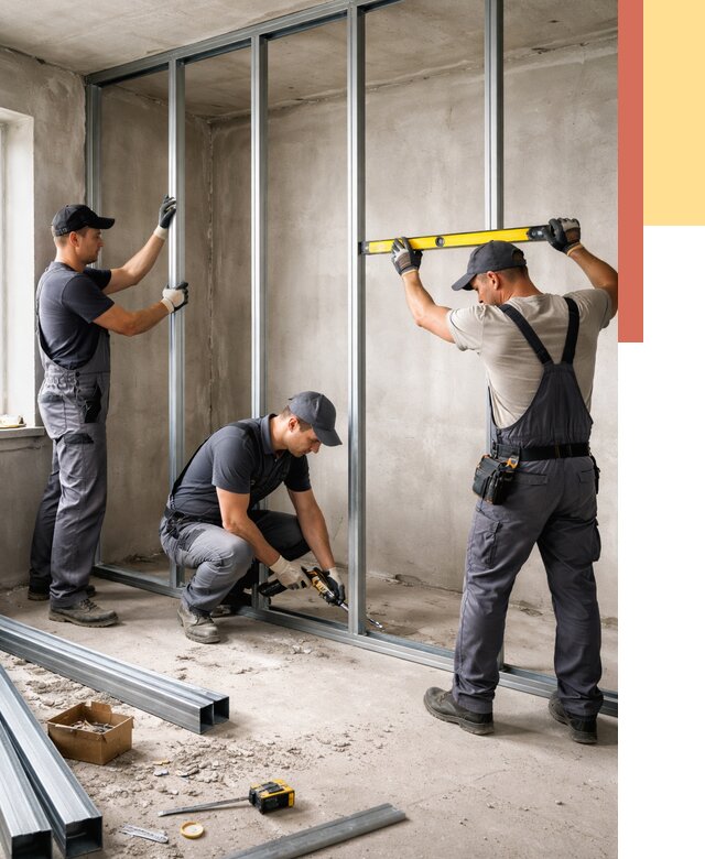 Монтаж каркаса перегородки из профиля в Саянске от 763 руб. | ОТДЕЛОЧНИК-Сск