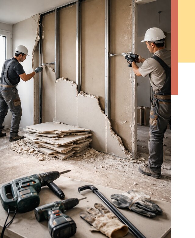 Демонтаж перегородки из гипсокартона в Саянске от 1221 руб. быстро и недорого | ОТДЕЛОЧНИК-Сск