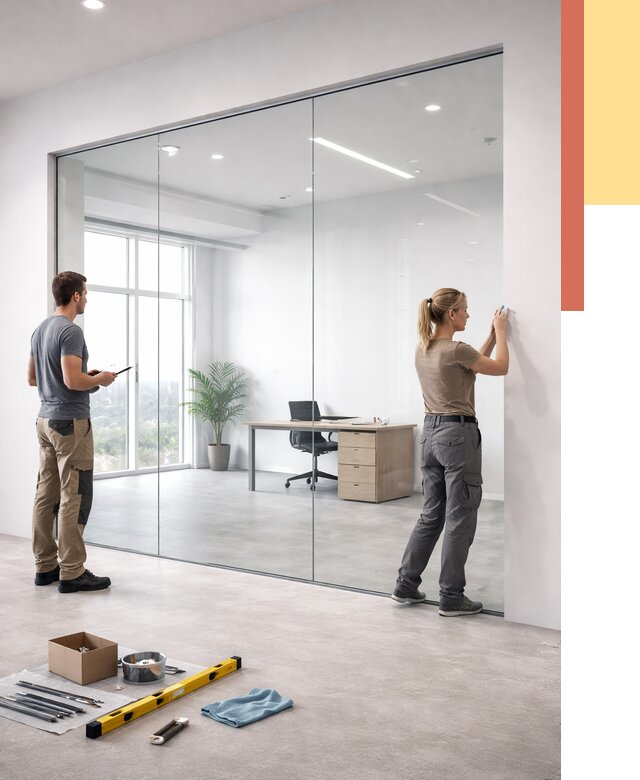 Перегородки из закаленного стекла в Саянске от 9665 руб. под ключ | ОТДЕЛОЧНИК-Сск