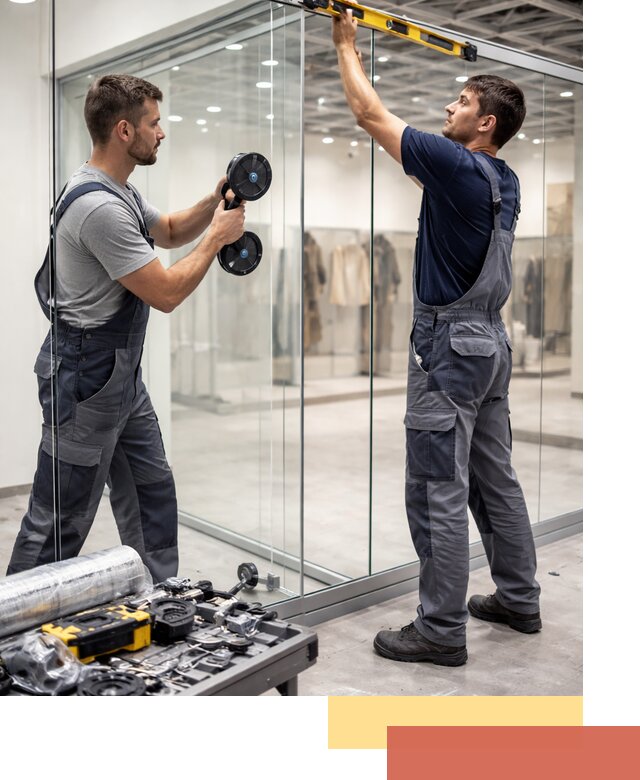 Стеклянные перегородки для магазинов в Саянске — монтаж и установка