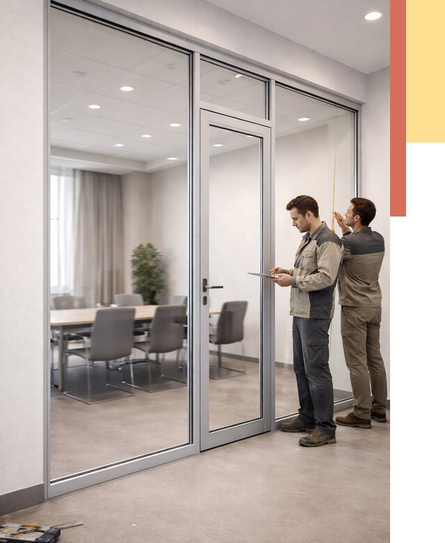 Установка и монтаж алюминиевых перегородок со стеклом в Саянске от 8343 руб. | ОТДЕЛОЧНИК-Сск