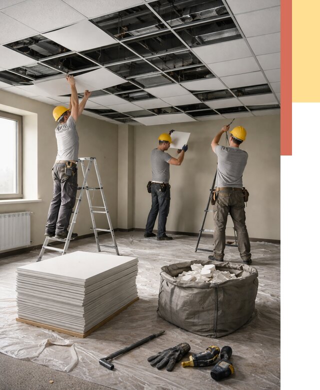 Демонтаж потолка Армстронг в Саянске от 4578 руб. быстро и недорого | ОТДЕЛОЧНИК-Сск