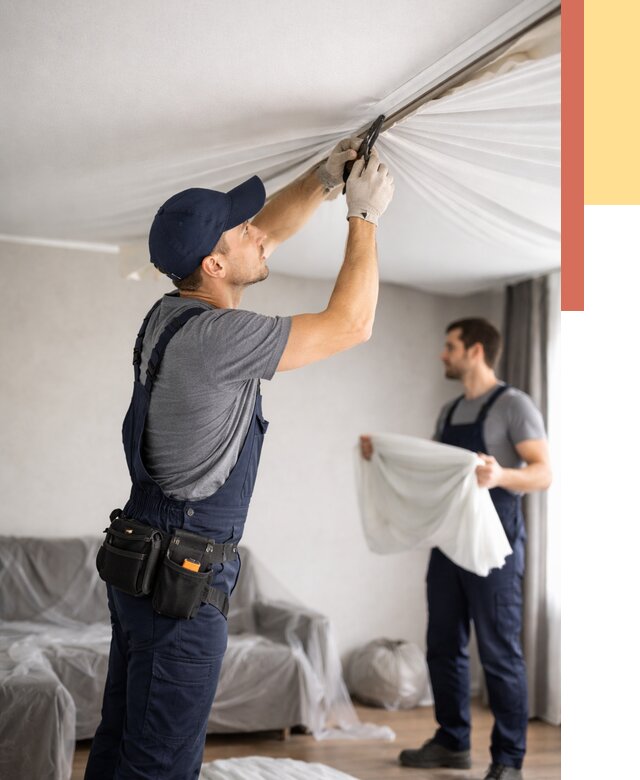 Демонтаж натяжного потолка в Саянске от 4578 руб. — снятие и разбор под ключ | ОТДЕЛОЧНИК-Сск