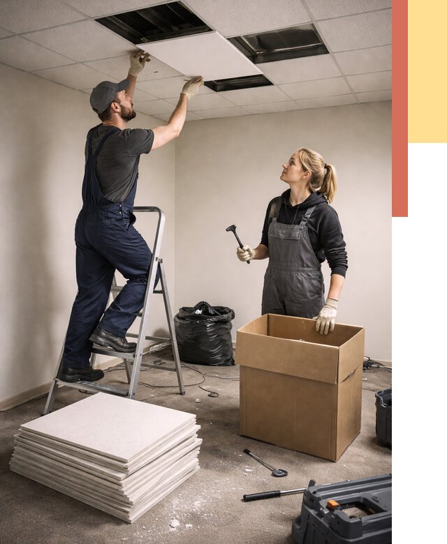 Демонтаж потолочной плитки в Саянске от 4578 руб. быстро и недорого | ОТДЕЛОЧНИК-Сск