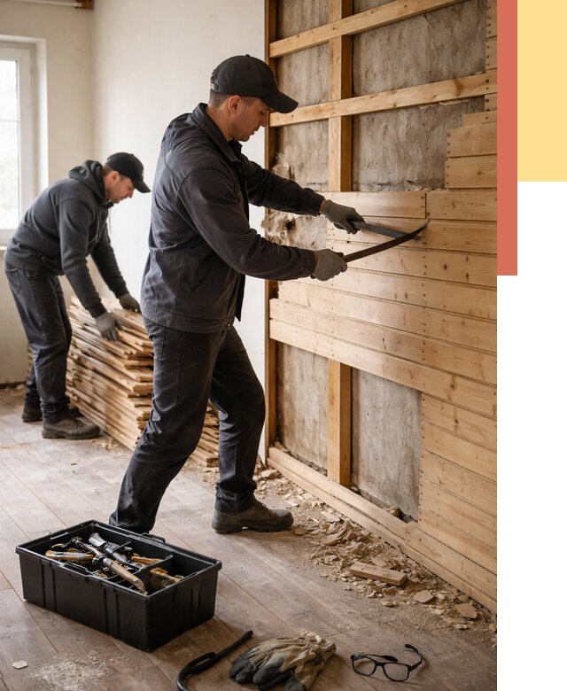 Демонтаж вагонки в Саянске от 3866 руб/м2 — быстро и недорого | ОТДЕЛОЧНИК-Сск