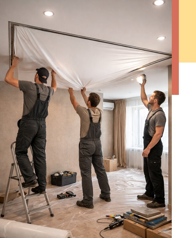 Монтаж ПВХ натяжного потолка в Саянске от 3561 руб. под ключ | ОТДЕЛОЧНИК-Сск