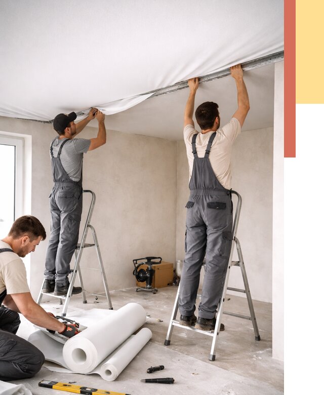 Монтаж тканевого натяжного потолка в Саянске от 3561 руб. под ключ | ОТДЕЛОЧНИК-Сск