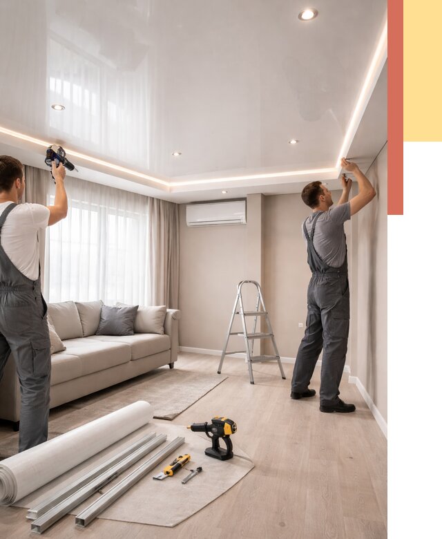 Монтаж глянцевого натяжного потолка в Саянске от 763 руб. под ключ | ОТДЕЛОЧНИК-Сск