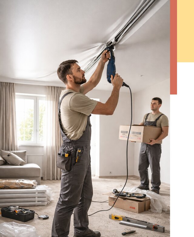 Монтаж сатинового натяжного потолка в Саянске от 3561 руб. | Быстро, недорого — ОТДЕЛОЧНИК-Сск