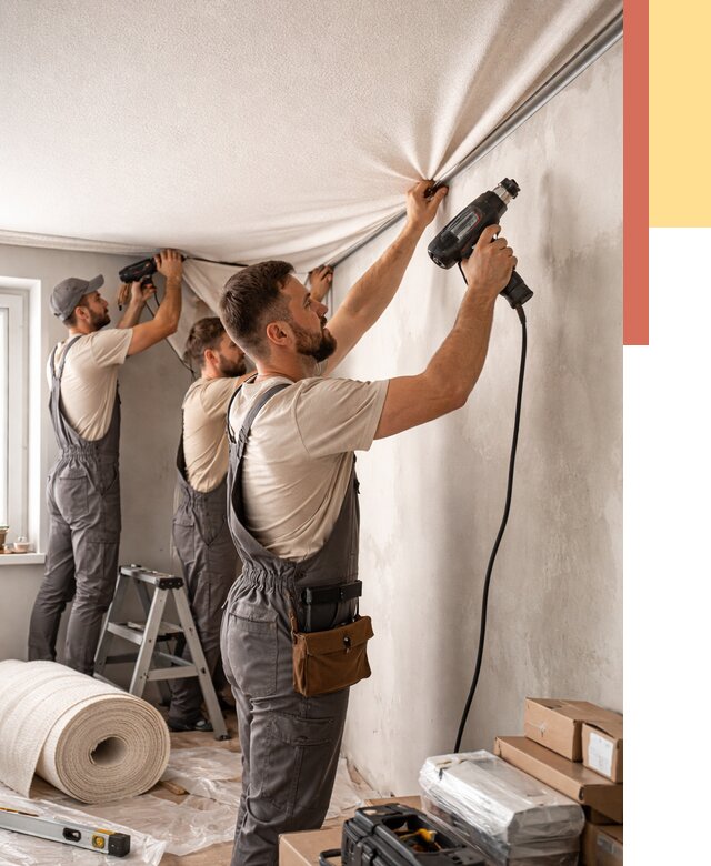 Монтаж фактурного натяжного потолка в Саянске от 763 руб. — ОТДЕЛОЧНИК-Сск