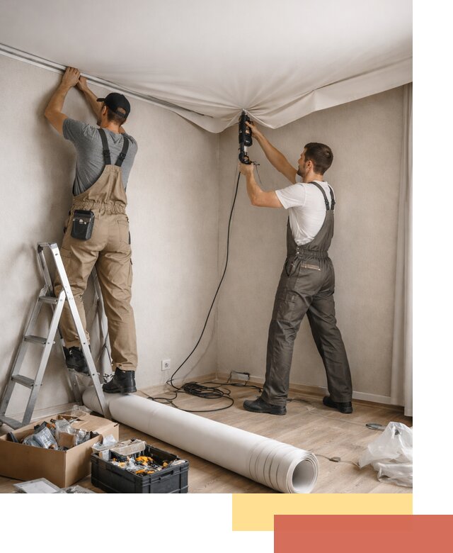 Монтаж цветного натяжного потолка в Саянске за один день