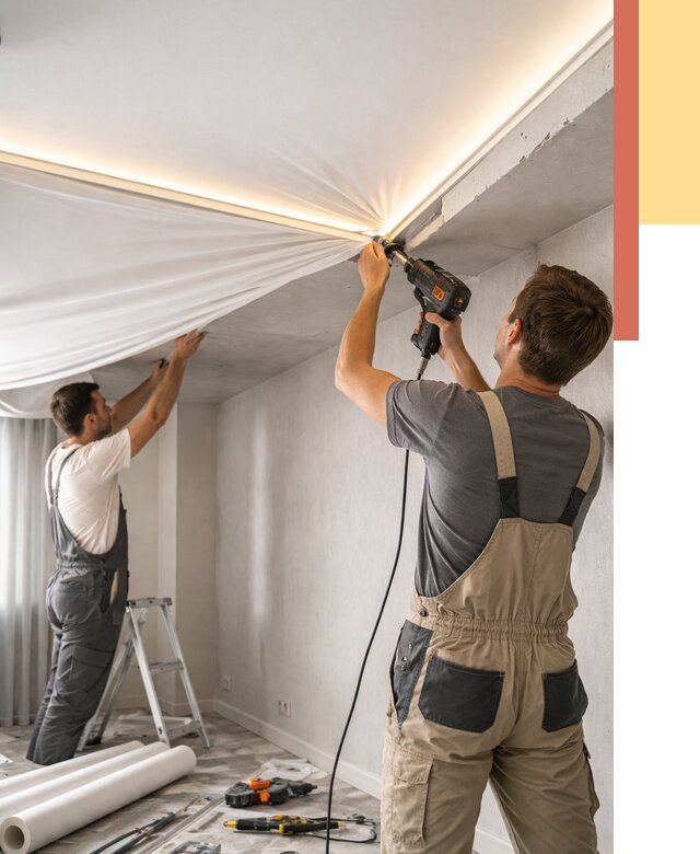 Монтаж натяжного потолка с подсветкой в Саянске от 967 руб. | ОТДЕЛОЧНИК-Сск