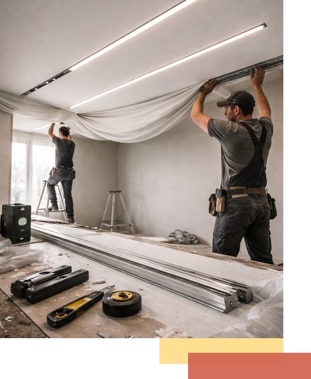 Монтаж натяжных потолков со световыми линиями в Саянске