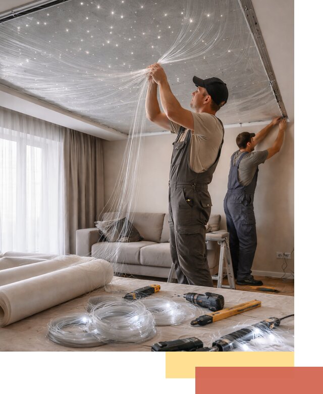 Монтаж натяжного потолка «Звездное небо» в Саянске