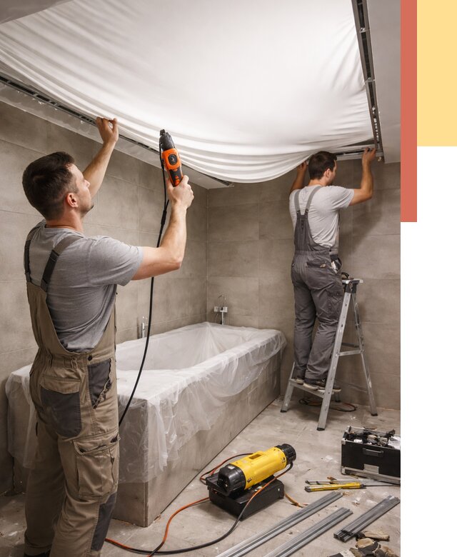 Монтаж натяжного потолка в ванной в Саянске от 1221 руб. под ключ | ОТДЕЛОЧНИК-Сск