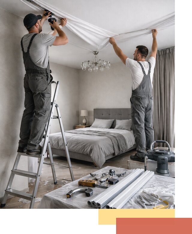 Монтаж натяжного потолка в спальне в Саянске