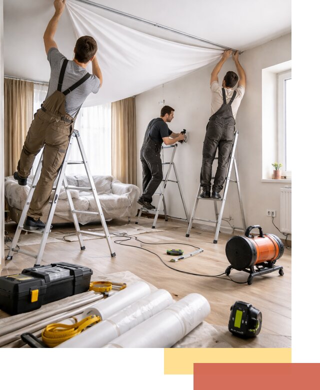 Монтаж натяжного потолка в гостиной в Саянске