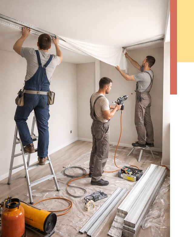 Монтаж натяжного потолка в студии в Саянске от 5596 руб. — быстро и недорого | ОТДЕЛОЧНИК-Сск