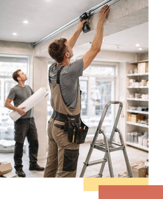 Монтаж натяжных потолков в магазине в Саянске