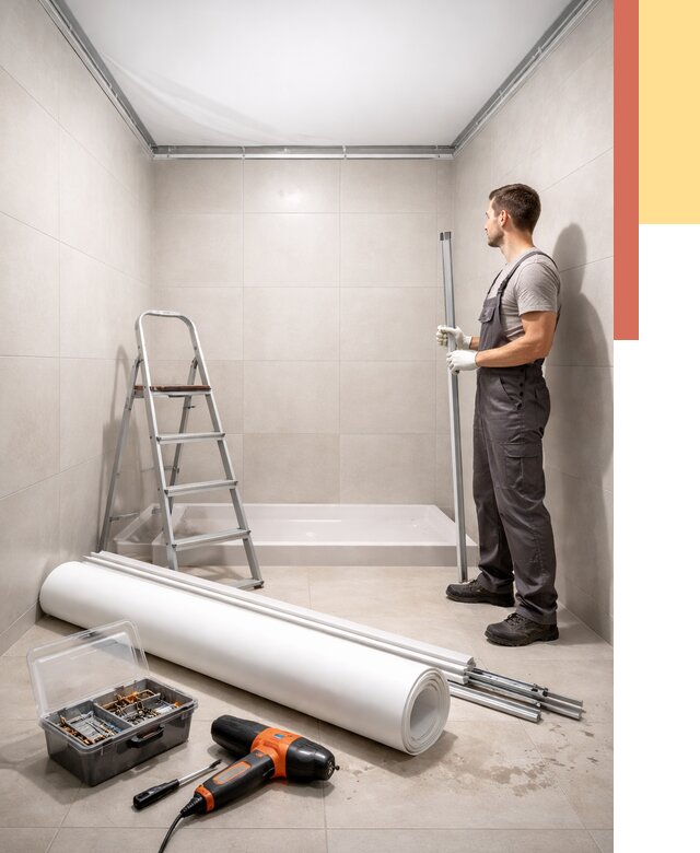 Монтаж натяжного потолка в санузле в Саянске от 1882 руб. — ОТДЕЛОЧНИК-Сск