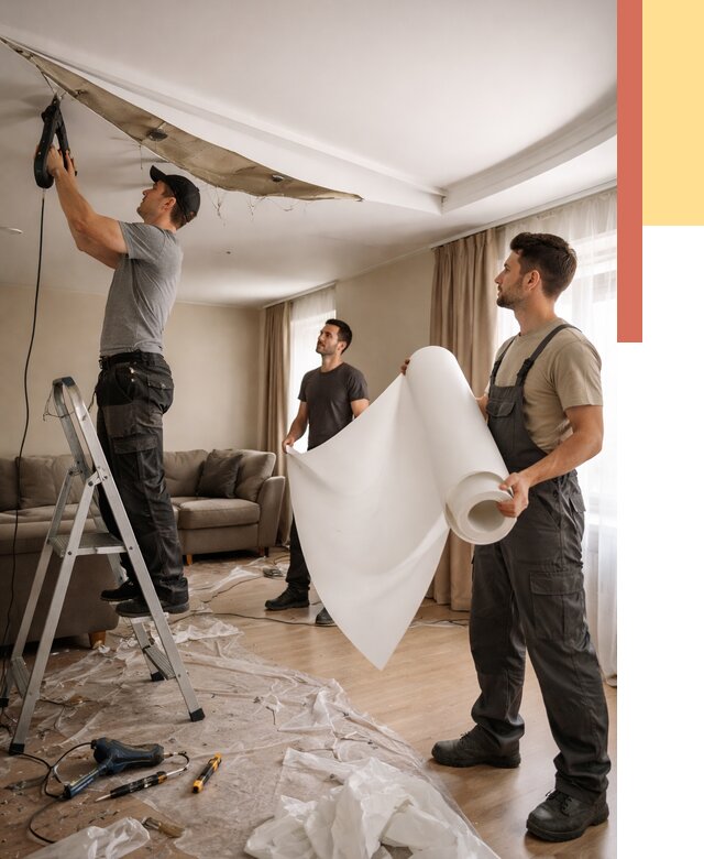 Замена полотна натяжного потолка в Саянске от 9665 руб. быстро и недорого | ОТДЕЛОЧНИК-Сск