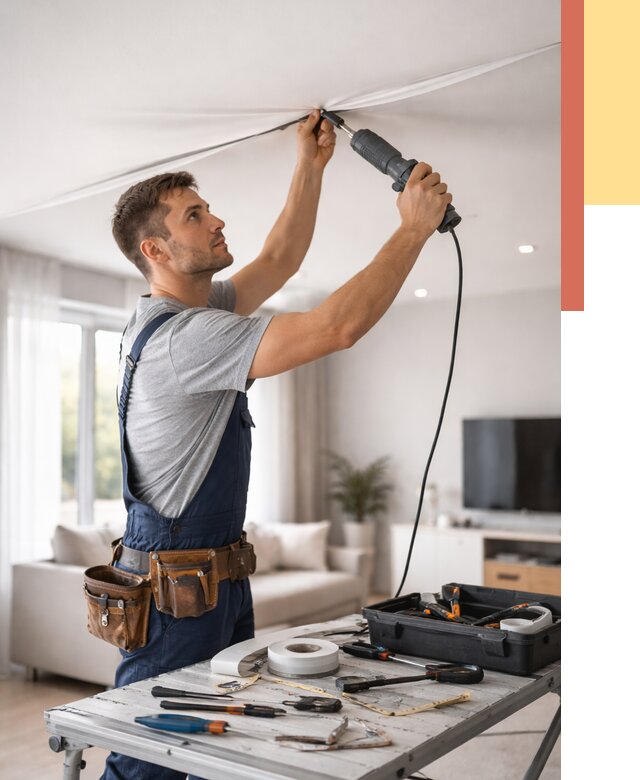 Ремонт натяжных потолков в Саянске от 9665 руб. под ключ — ОТДЕЛОЧНИК-Сск