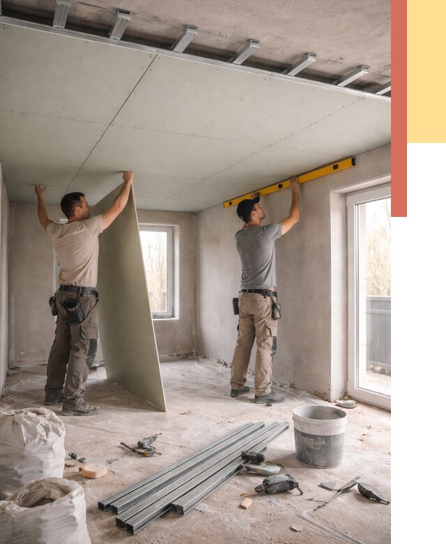 Одноуровневый потолок из гипсокартона в Саянске от 763 руб. — монтаж под ключ | ОТДЕЛОЧНИК-Сск