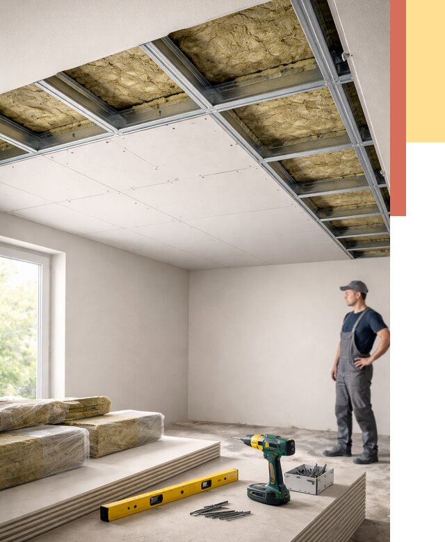 Звукоизоляция потолка ГКЛ в Саянске от 967 руб. — монтаж под ключ | ОТДЕЛОЧНИК-Сск