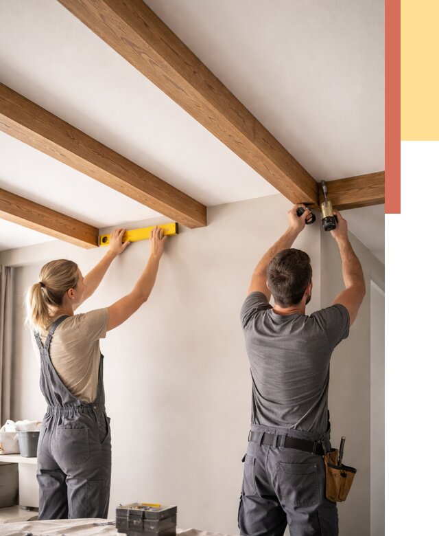 Монтаж декоративных балок на потолок в Саянске от 4273 руб. — ОТДЕЛОЧНИК-Сск